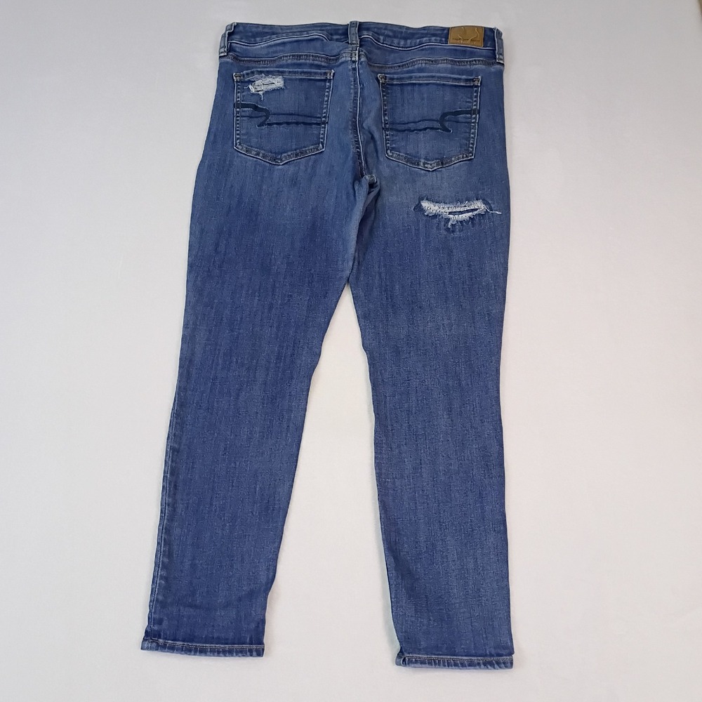 American Eagle Next Level Stretch Distressed Jeggings Blue Womens Size 12 Short - Picture 2 of 13